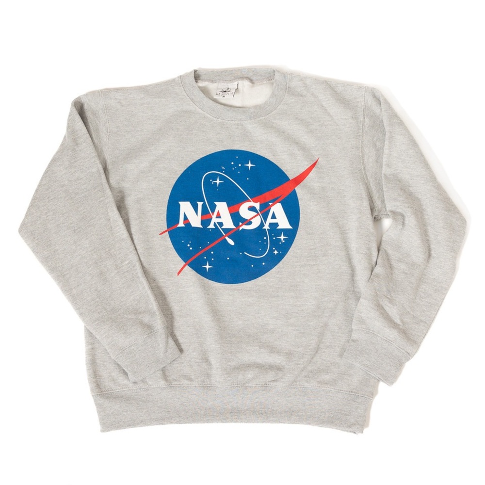 NASA Gray Meatball Logo Sweatshirt Unisex Crewneck Space Graphic Pullover XL